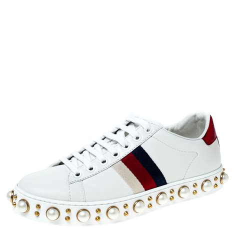 gucci pearl shoes white|gucci ace sneakers for men.